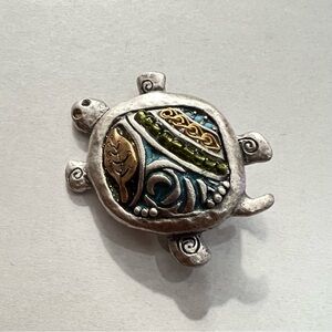 Chico’s Silver Tone Turtle Brooch with Blue, Gold & Green Accents